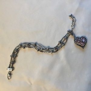 Brighton 2011 Power of Pink Crystal Heart Bracelet Silver Plate Multistrand NWOT